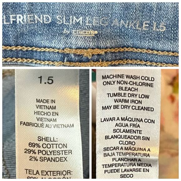 Chicos Slimming Lace Up Ankle Jeans Pull On Light Wash Girlfriend 1.5 Size 10 - Picture 7 of 8